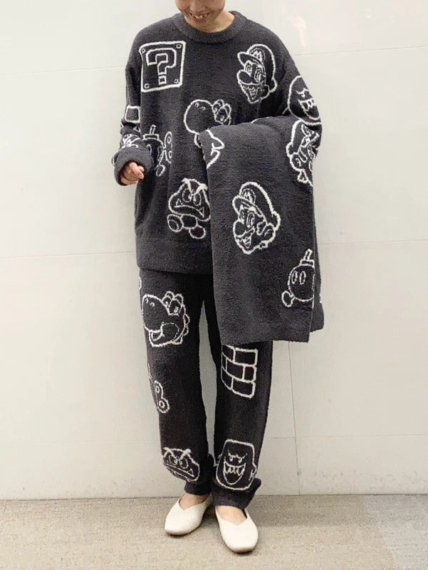 Japanese Style Winter Thick Cartoon Pajamas Home Wear Knitted Sweater like Room Wear Pijama