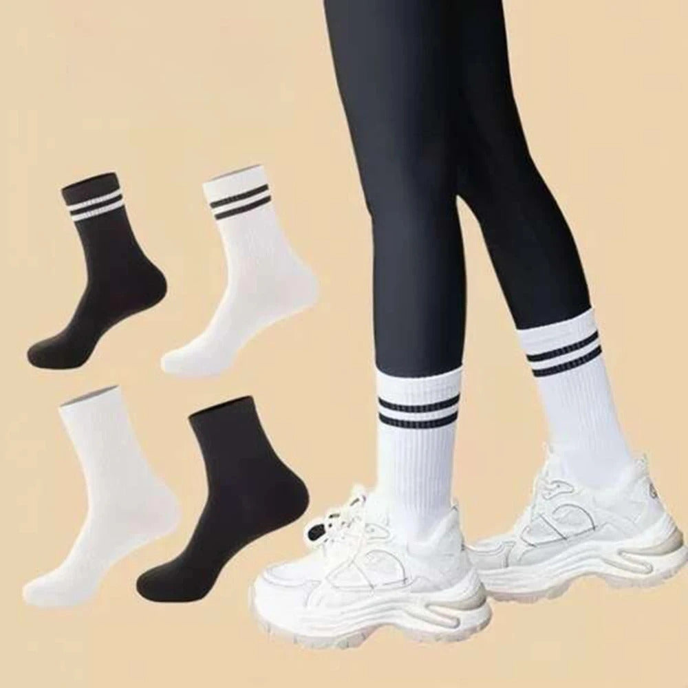 4/8/12 Pairs Versatile Women's Socks Parallel Bar Pattern Fashion Breathable Autumn High Quality Women's Mid Length Socks