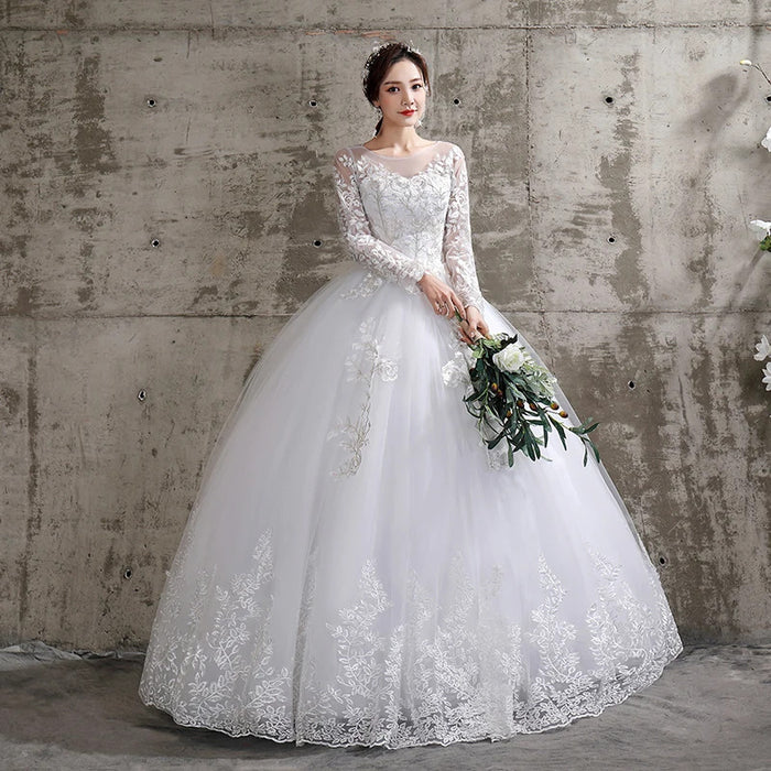 Customized Wedding Dress Style Bride Plus Size Flower Wedding Dresses Dreamy Full-sleeve Bridal Lace Up Dresses Ball Gowns