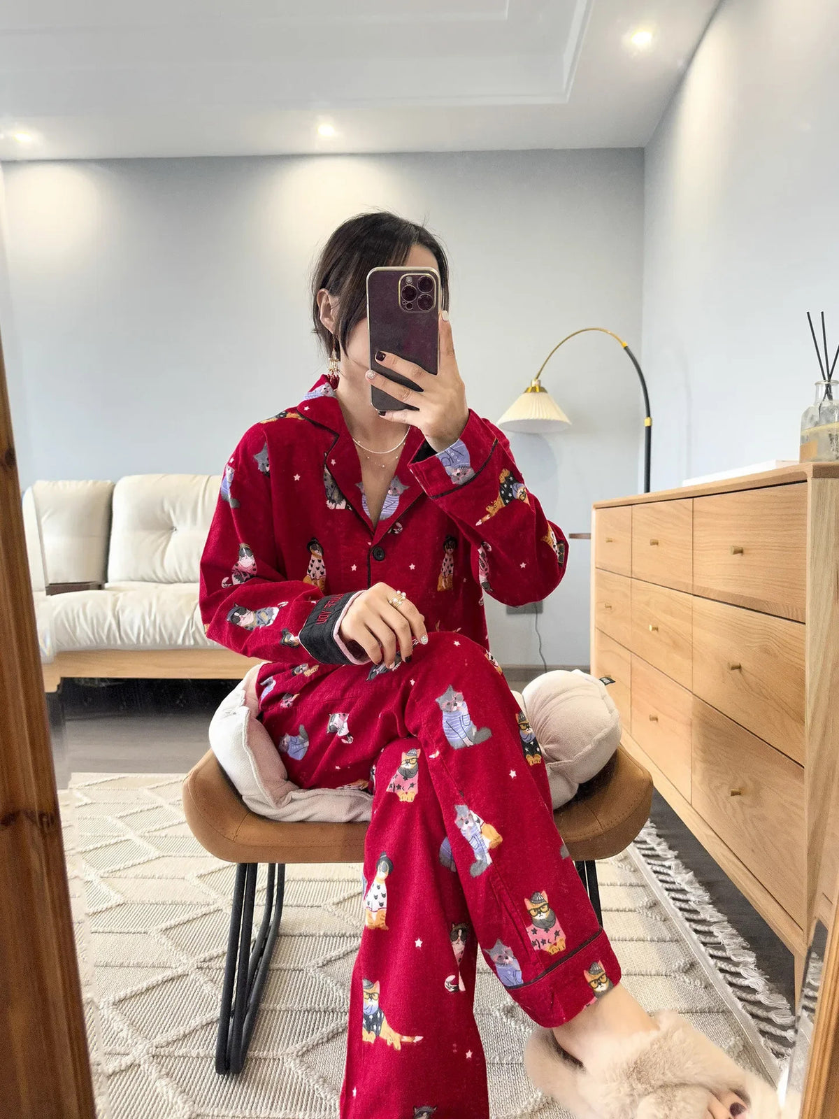 100% Cotton Pajamas for Women Loose Cartoon Long Sleeve Pants Loungewear Women 2 Piece Set Pj Women Outfit Sleepwear Set Pijamas