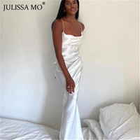 JULISSA MO Sexy Spaghetti Strap Backless Maxi Dress Women Satin Lace Up Trumpet Evening Dress Elegant Bodycon Party Dresses 2024