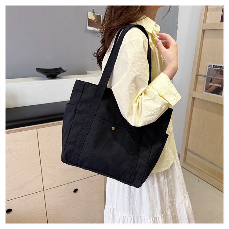 Preppy Style Shoulder Bag Unisex Large Capacity HandBag Casual Versatile Solid Canvas Bag Student Commuting Zipper Square Bag