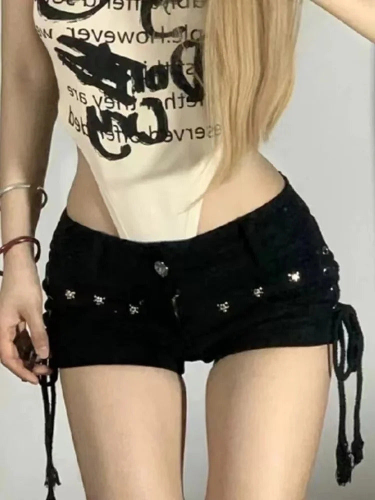 Shorts Women Skinny Creativity Lace-up Popular Streetwear Daily Personality Students Holiday Fashion Sexy American Retro Leisure