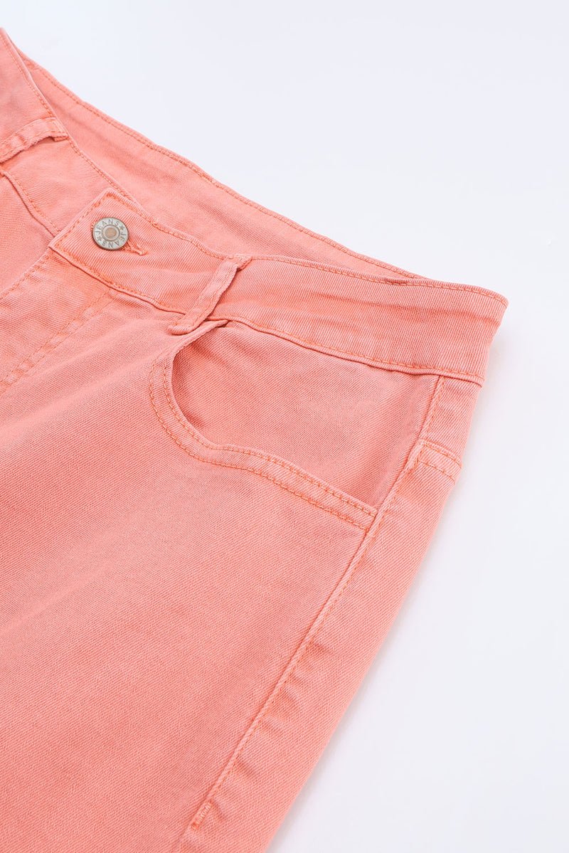 Pink High Waist Ripped Straight Leg Pocket Jeans