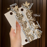 10 alloy rhinestone hair clips, fashionable small grab hair accessories