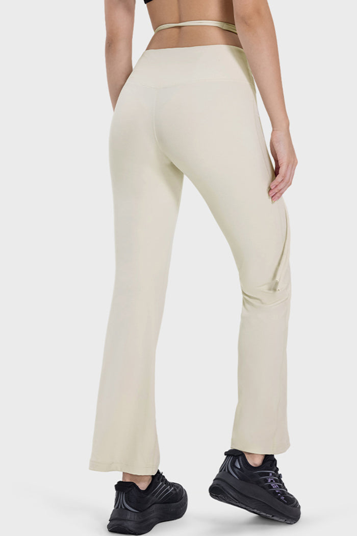 White Arched Cut out Waist Lace up Flared Active Pants