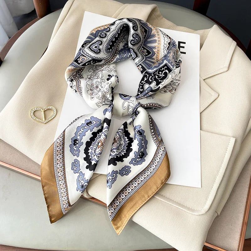 2023 Luxury Horse Print Female Silk Neck Scarf Square Hair Scarves Foulard Head Band Shawls Wraps Neckerchief Bandana Women