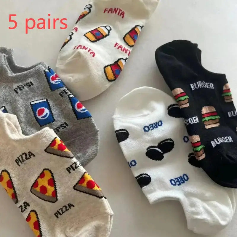 5 Pairs Thin Section of Short Socks CHILDREN'S Boat Socks Black and White Striped Boat Socks Ins Tide Versatile