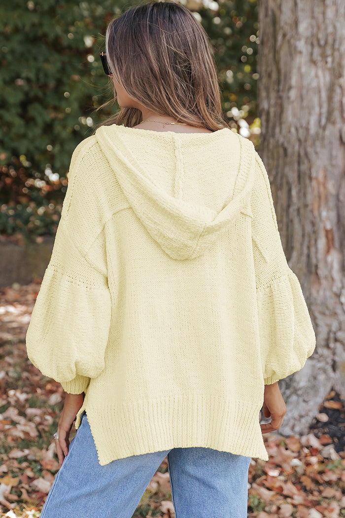 Beige Oversized Balloon Sleeve Hooded Sweater