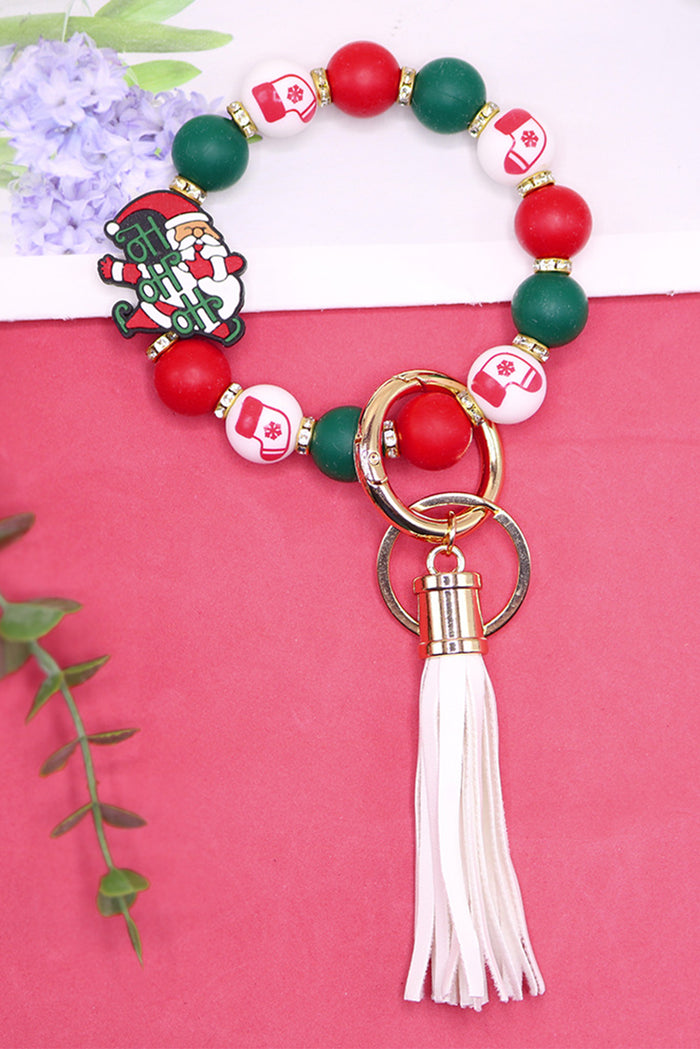 Fiery Red Christmas Silicone Bead Tassel Keyring