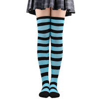 Color Striped Stockings Japanese Over Knee Socks Fashion Women Keep Warm Soks Sexy Slim Long Soks Black White Striped Hosiery