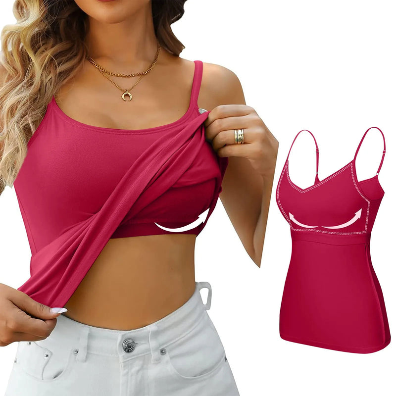 Padded Bra Tank Top Women Modal Spaghetti Solid Cami Top Vest Female Adjustable Camisole With Built In Bra Fitness Clothing