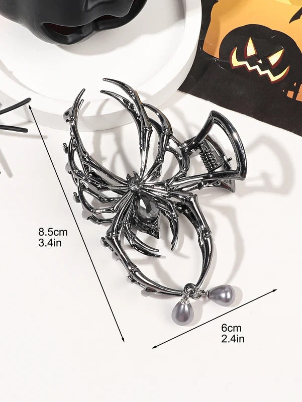 1Pcs Halloween Black Spider Hair Claw Clips with Pearl Charm Design,Metal Gothic Punk Hair Clips Strong Hold Hair Accessories