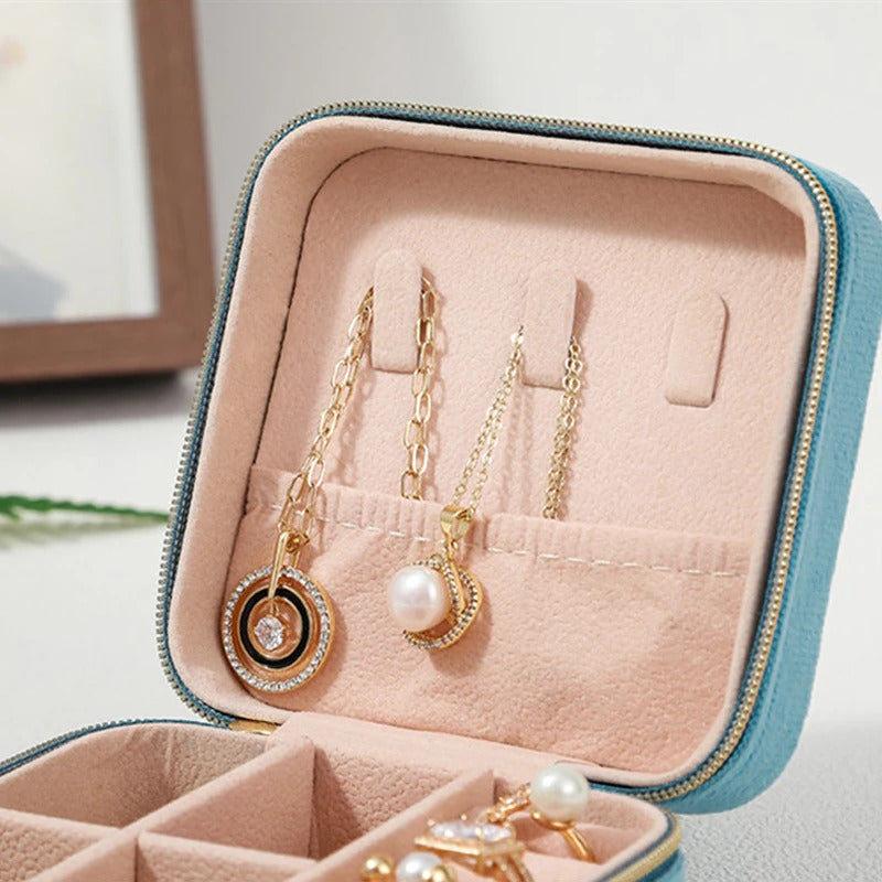 Velvet Jewelry Box For Women Necklace Ring Earrings Organizer Holder Travel Portable Zipper Square Jewelry Storage Case