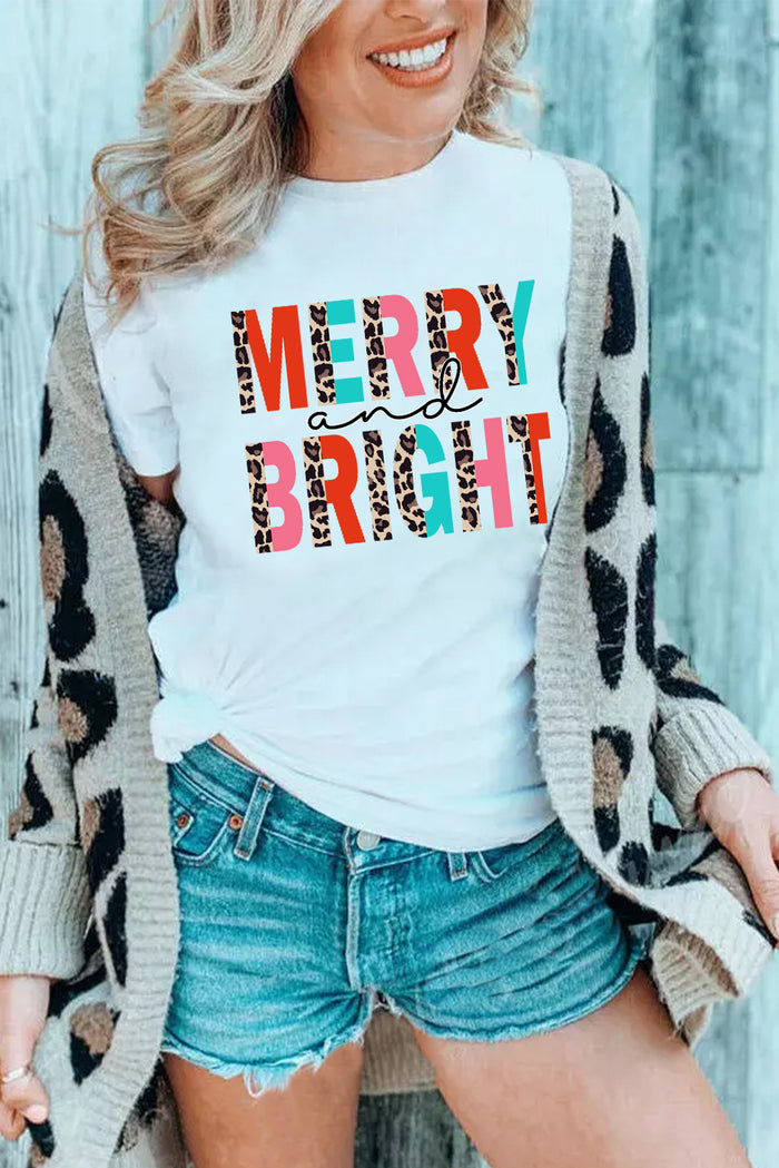 White Merry and Bright Leopard Graphic Tee