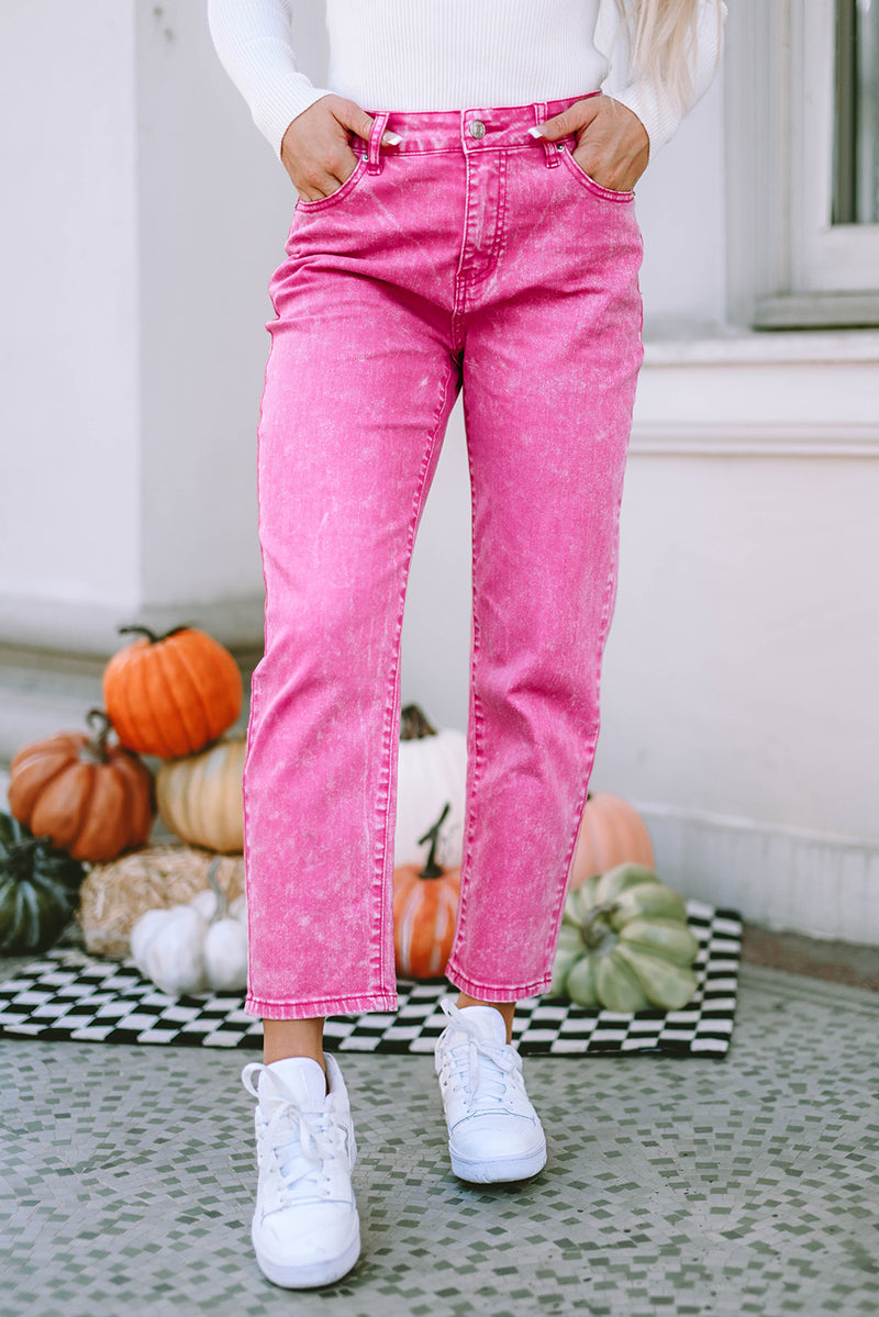 Rose Mid-Waist Pocketed Button Casual Jeans