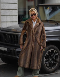 Women's Dark Brown Faux Fur Warm Long Coat Single Breasted Oversized Thickened Overcoat Winter Fluffy Plush Female Outerwear