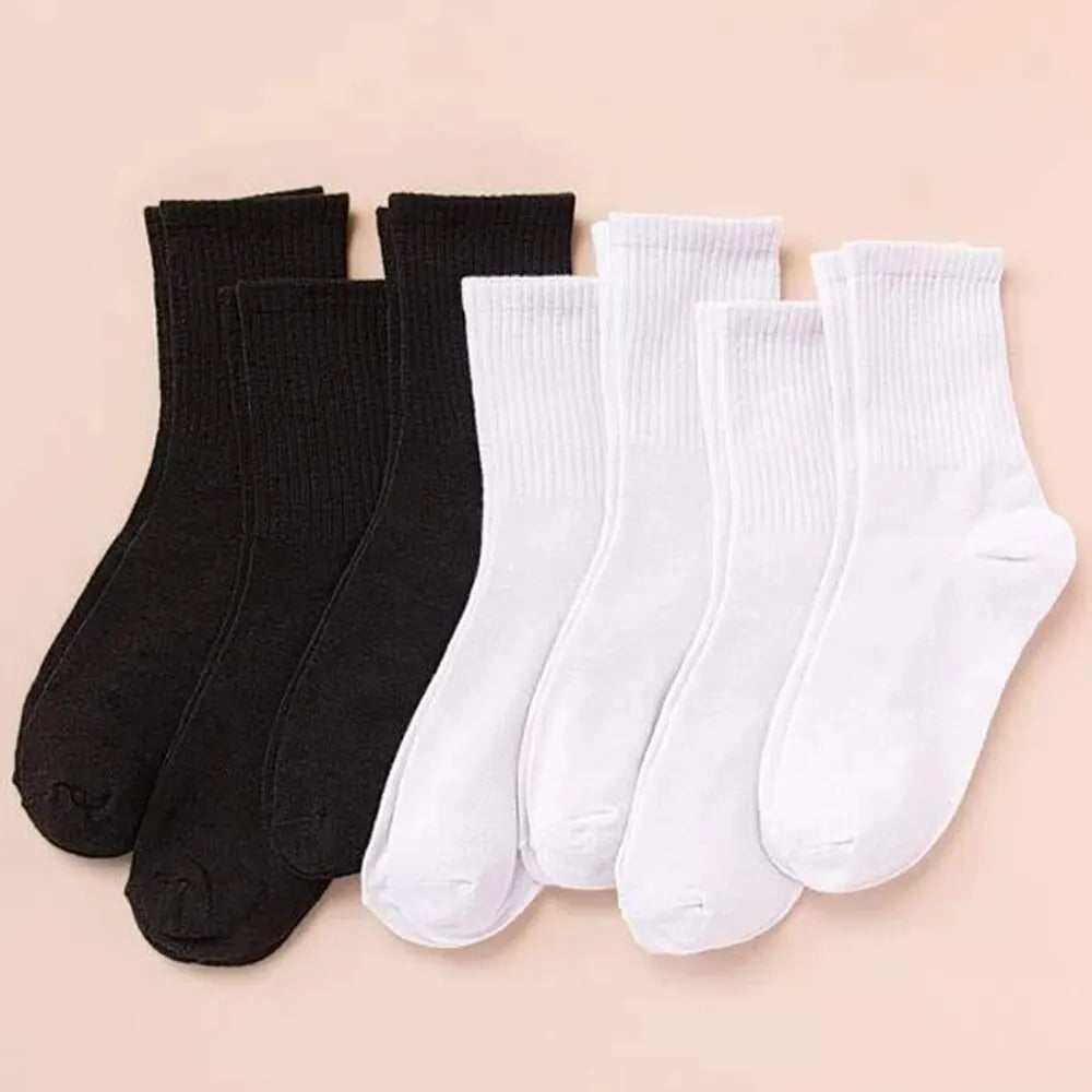 7/10/20 Pairs Mid Length Socks Women Classic Black White Solid Color Fashionable Casual Sports Absorbing Breathable Men Socks