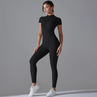 Yoga Set Women's Jumpsuits One-Piece Suit Zipper Short Sleeve Gym Push Up Workout Clothes Fitness Bodysuit Sportswear Tracksuit