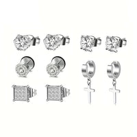 15 Pairs Stainless Steel Earrings Cross Dangle Hinged Earrings, Cubic Zirconia Stud Earrings For Men, Ear Piercing Jewelry