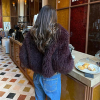 Wine Red Fluffy Faux Fur Short Coat Women Elegant Full Sleeve Warm Lapel Jacket New Winter Woman Commuter Outerwear 2024