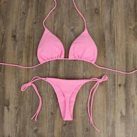 2 Pcs/Set Bikini Set Sexy Bikinis 2024 Solid Color Halter Neck Strap Thong Swimwear Bathing Suit Women Swimsuit Set for Beach