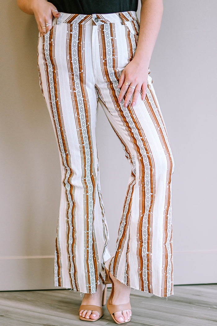 Stripe Plus Size Stripe Print High Waist Bell Bottom Pants