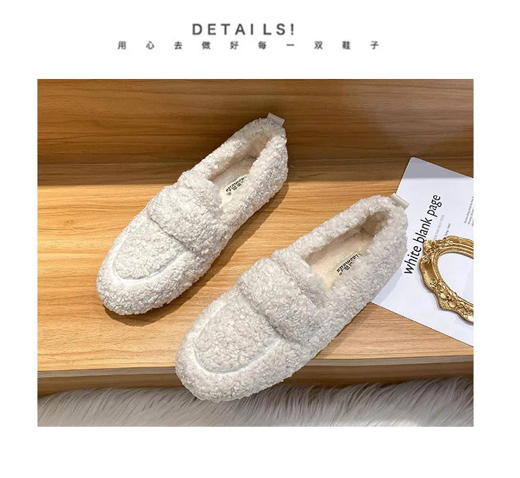 Luxury Sheep Fur Lined Loafers Women Lambswool Shoes Ladies Winter Slip On Furry Flats Cotton Wool Mocasine Femme Barefoot Boots