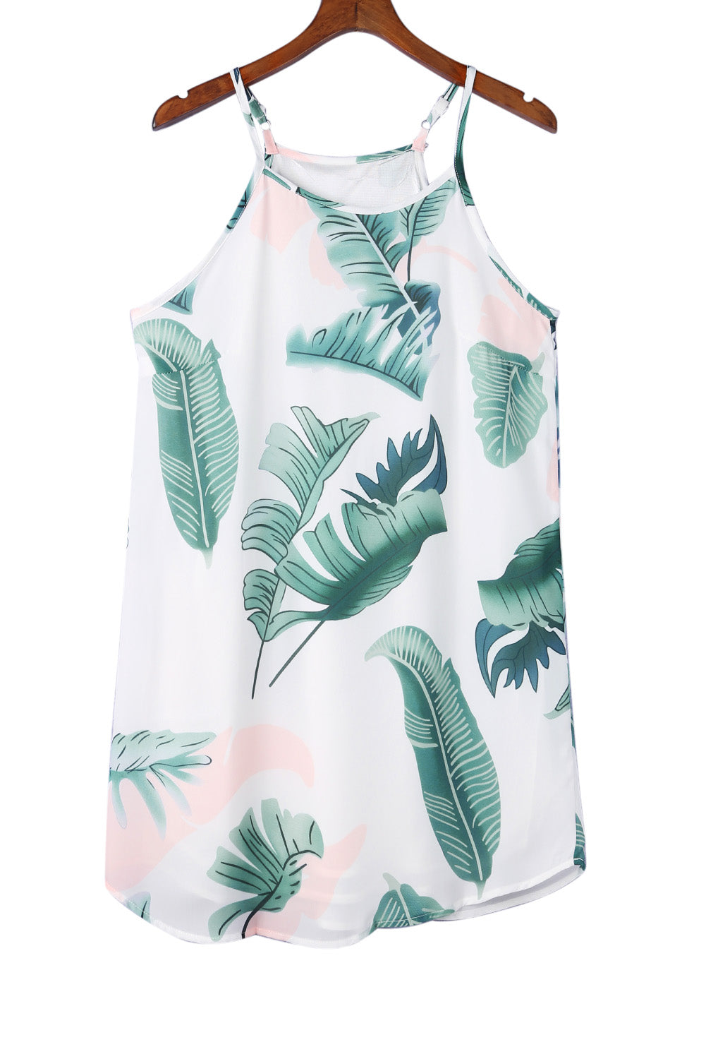 White Palm Tree Leaf Print Ivory Sleeveless Dress