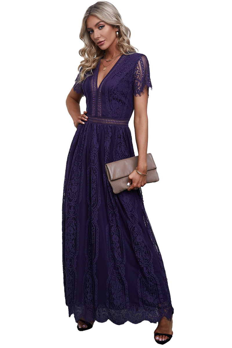 Fiery Red Blue Fill Your Heart Lace Maxi Dress