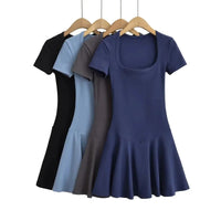 Women's Square Neck Short Sleeve Skater Dress