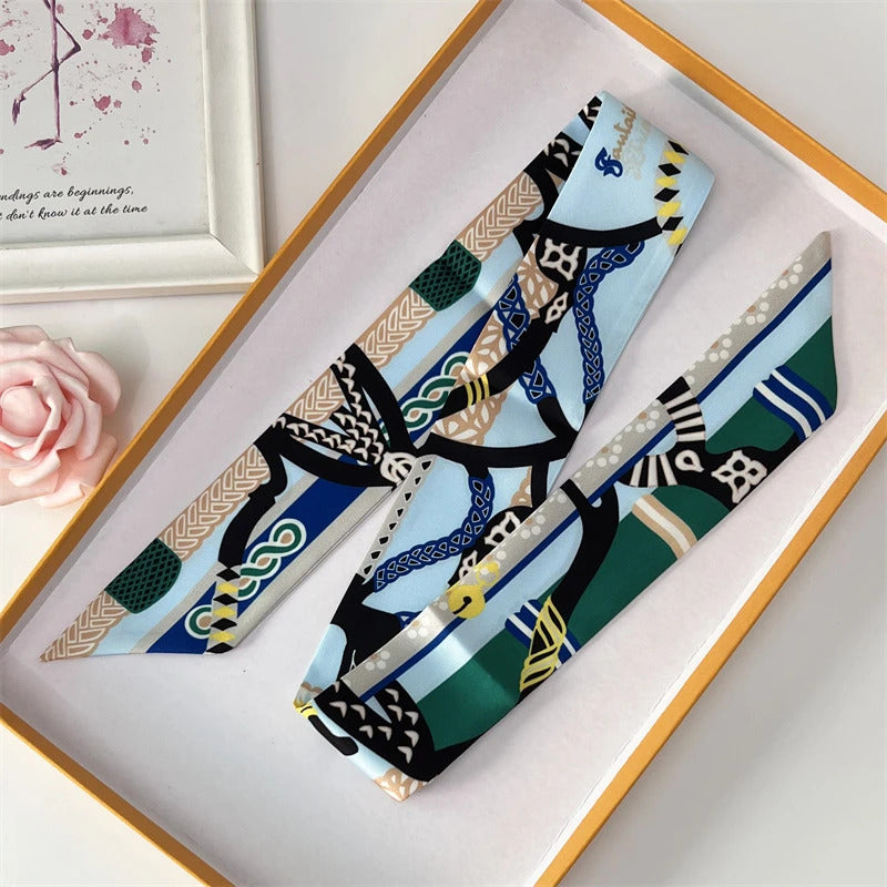 2022 Luxury Silk Scarf Slim Hair Accessories Fashion Bag Handle Ribbon Ladies Horse Print Headband Belt Ladies Fall New 60SKU