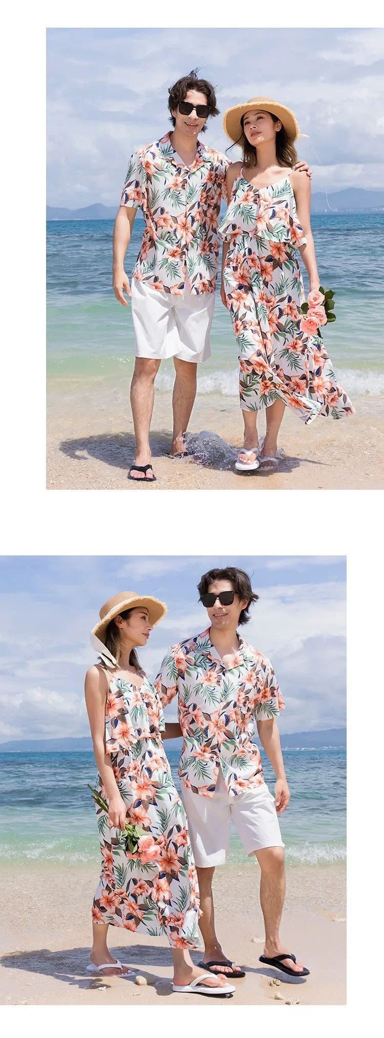 Family Look Vacation Beach Clothing Mom Daughter Sleeveless Dress Dad Son Matching Floral Shirt Set Parent Child Holiday Clothes