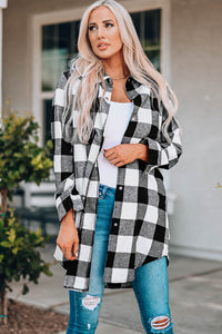 Blue Turn-down Collar Plaid Shirt Jacket