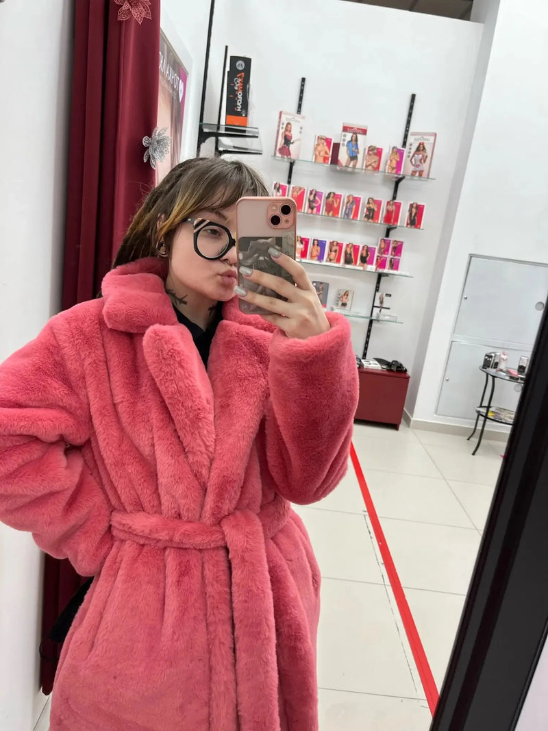 Winter Women High Quality Faux Rabbit Fur Coat Luxury Long Fur Coat Loose Lapel OverCoat Thick Warm Plus Size Female Plush Coats