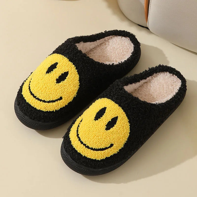 Cute Smiles Women's Fluffy Slippers Winter Indoor Closed Toe Warm Couple Slippers Woman Non-slip Flat Heel Fur Home Slides Shoes