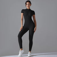 Yoga Set Women's Jumpsuits One-Piece Suit Zipper Short Sleeve Gym Push Up Workout Clothes Fitness Bodysuit Sportswear Tracksuit