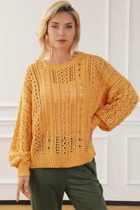 Ginger Cable Knit Hollow Out Drop Shoulder Sweater