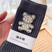 Diamond Cartoon Bear Decorative Socks, Fashionable Diamond Sparkling Women's Socks, Comfortable And Breathable Christmas Socks