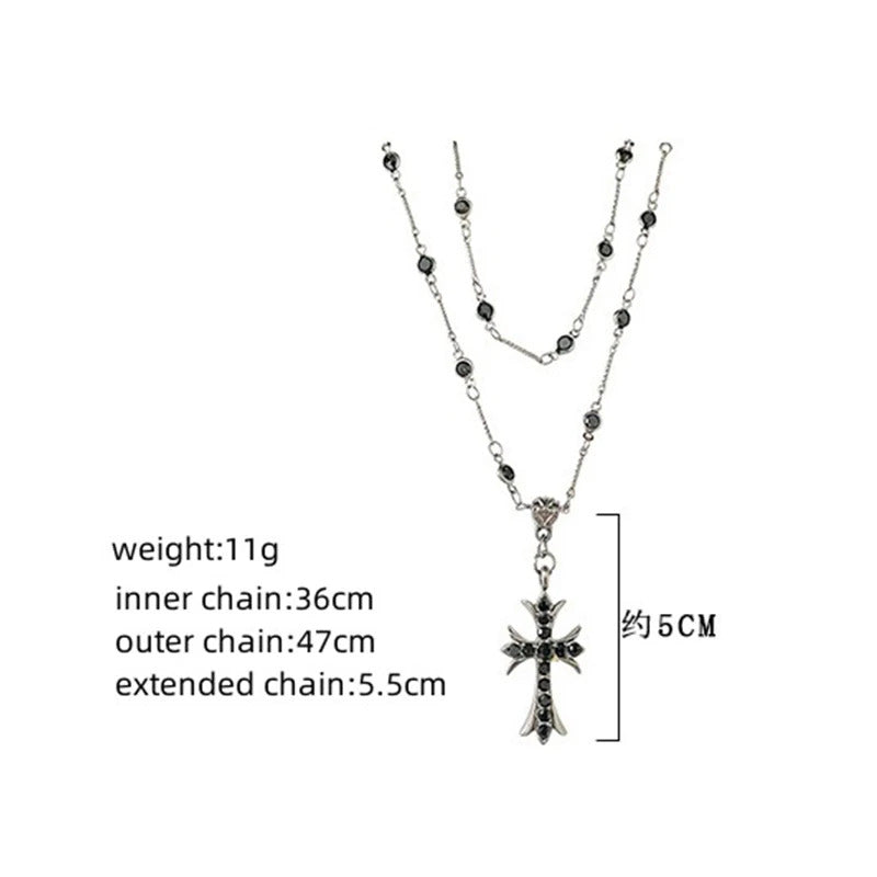 Hiphop/Rock Cross Alloy Layer Necklaces For Women Punk Black Metal Crystal Necklace Party Birthday Daily Trendy Jewelry