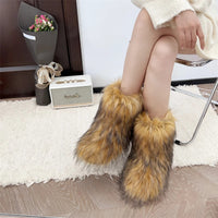 New Winter Fur Onepiece Raccoon Fur Female Snow Boots Fur Shoes Outdoor Mid Leg Boots