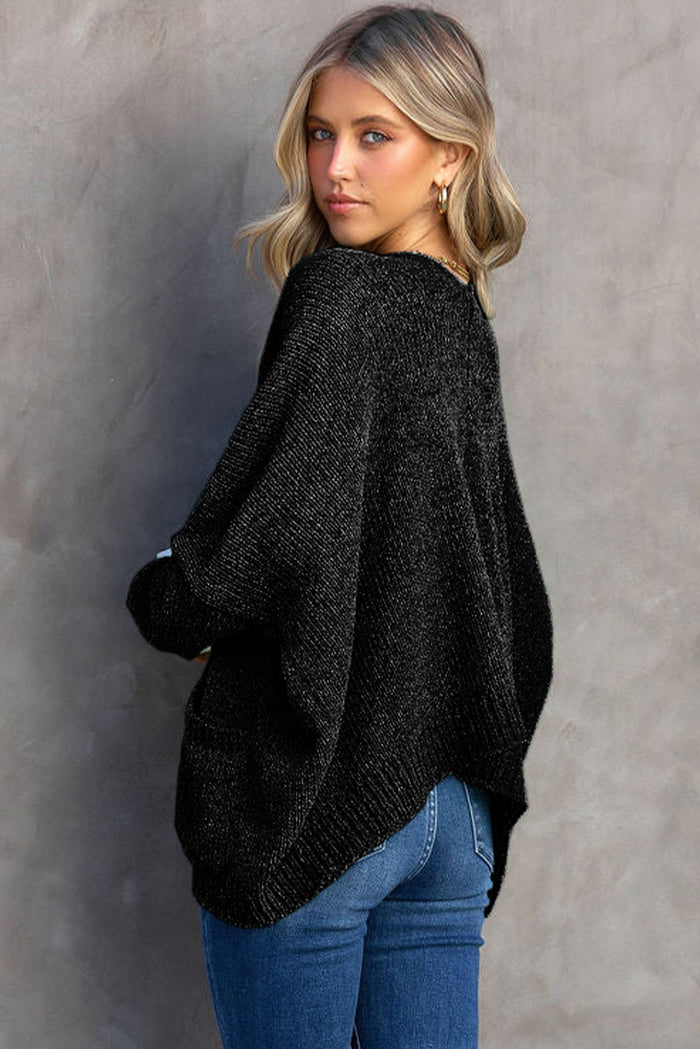 Black Buttons Front Pocketed Sweater Cardigan