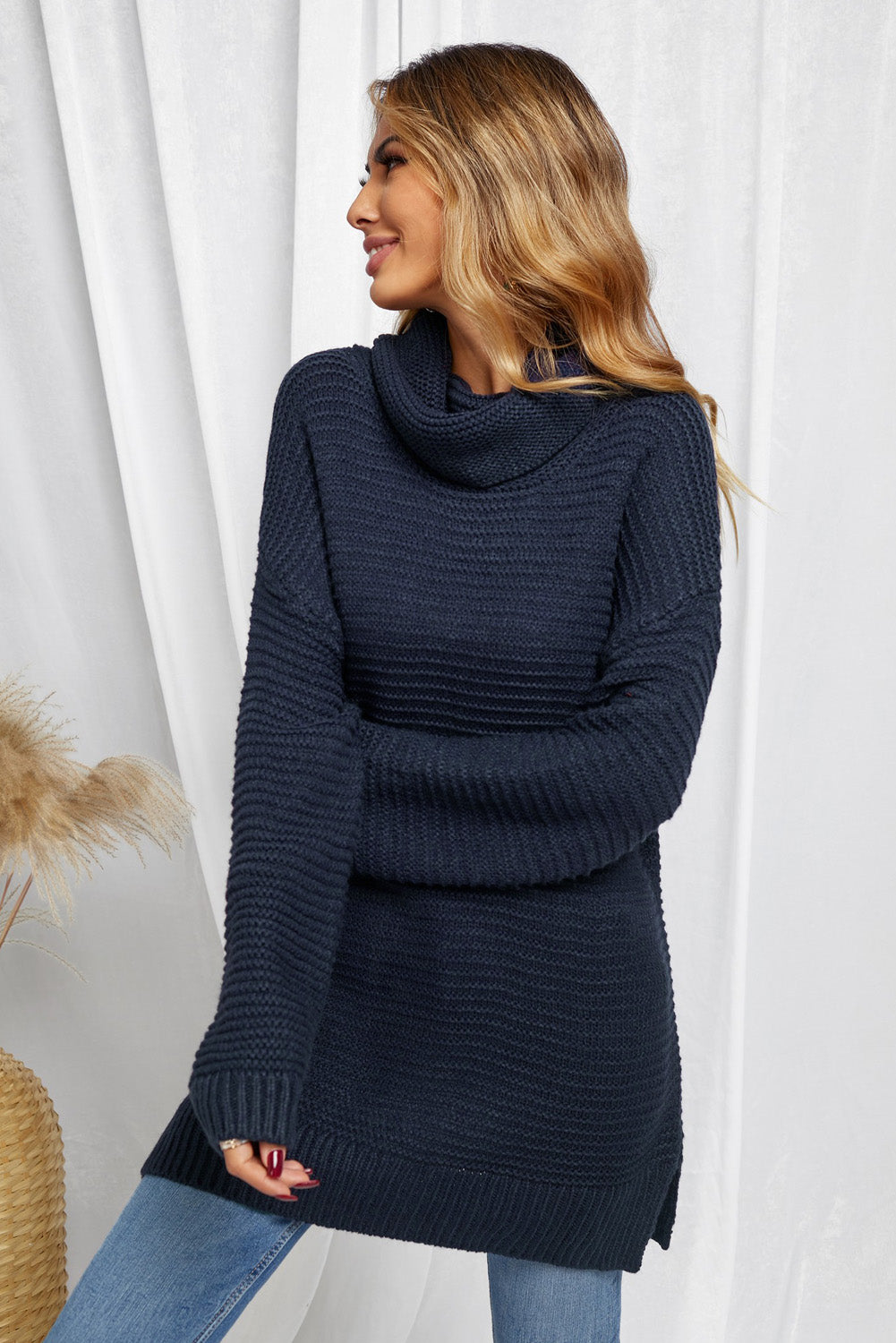 Navy Cozy Long Sleeves Turtleneck Sweater