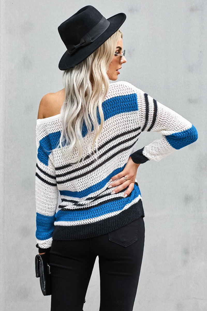 Gray Loose Fit Striped Pattern Sweater