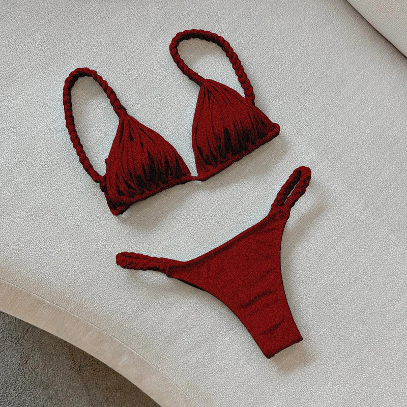 2024 New Bandage Stripe Brazilian Bikini Swimwear Women's Braided Rope Swimsuit Two Piece Set Female Sexy Mujer Beachwear Summer