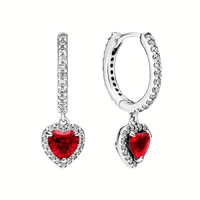 S925 Sterling Silver Valentine's Day Red Series Red Heart Charm Bow Ring Heart Necklace Fit Bracelet DIY for Women Jewelry Gift