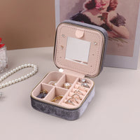 Velvet Jewelry Box For Women Geometric Sqaure Jewelry Storage Case Necklace Ring Earrings Travel Portable Zipper Boxes