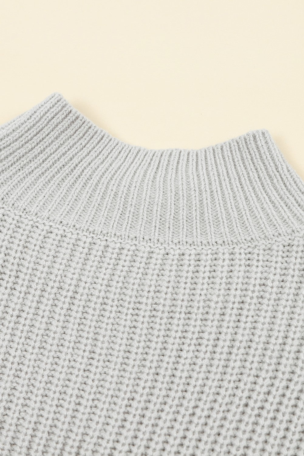 Gray High Neck Drop Shoulder Plain Sweater