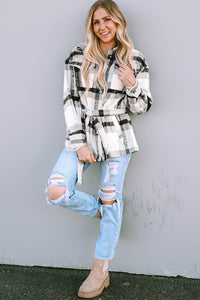 Black Plaid Button-Up Flap Pocket Shacket