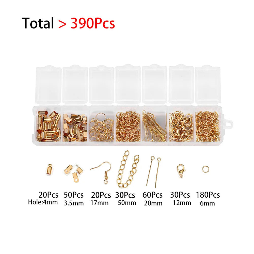 210-400pcs/Box Jewelry Making Kits Lobster Clasp Open Jump Rings End Crimps Beads Box Handmade DIY Bracelet Necklace Findings